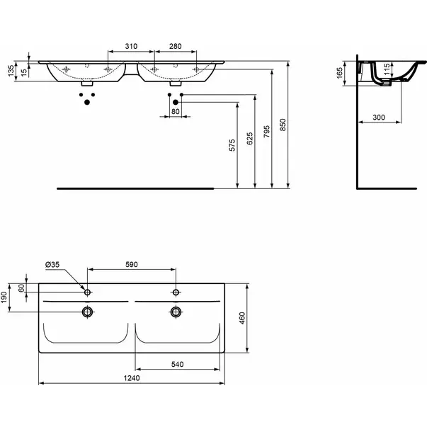 Lavoar dublu pe mobilier Ideal Standard Connect Air 124x46 cm [2]