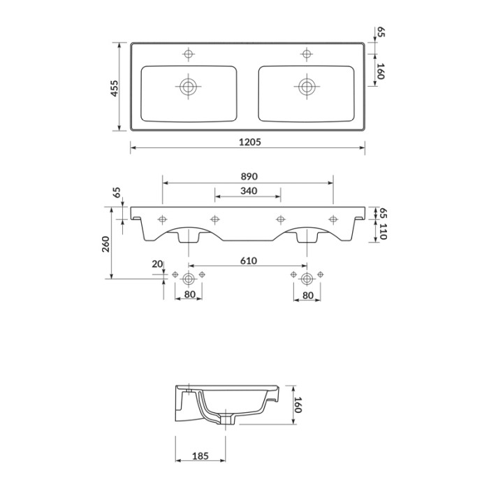 Lavoar dublu pentru mobilier, Cersanit, Crea, 120 cm, alb [2]