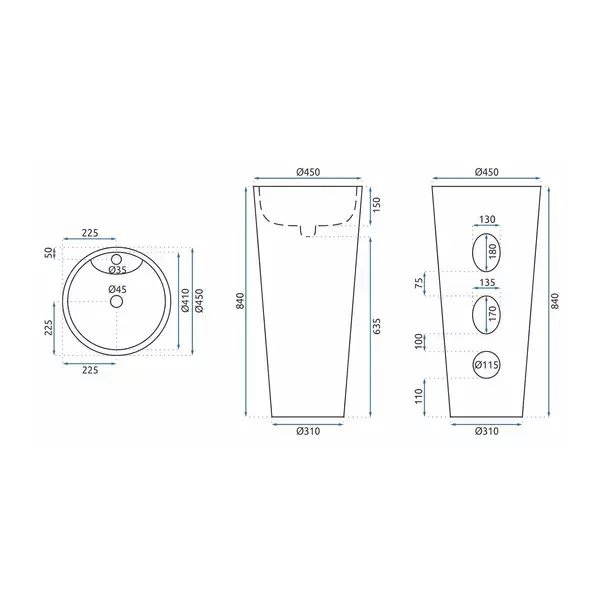 Lavoar freestanding Rea Anya rotund finisaj alb lucios 45 cm [9]