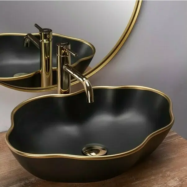 Lavoar negru/auriu pe blat Rea Pearl Gold Edge 51,5 cm [2]