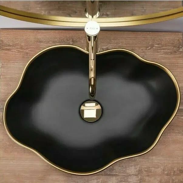 Lavoar negru/auriu pe blat Rea Pearl Gold Edge 51,5 cm [3]