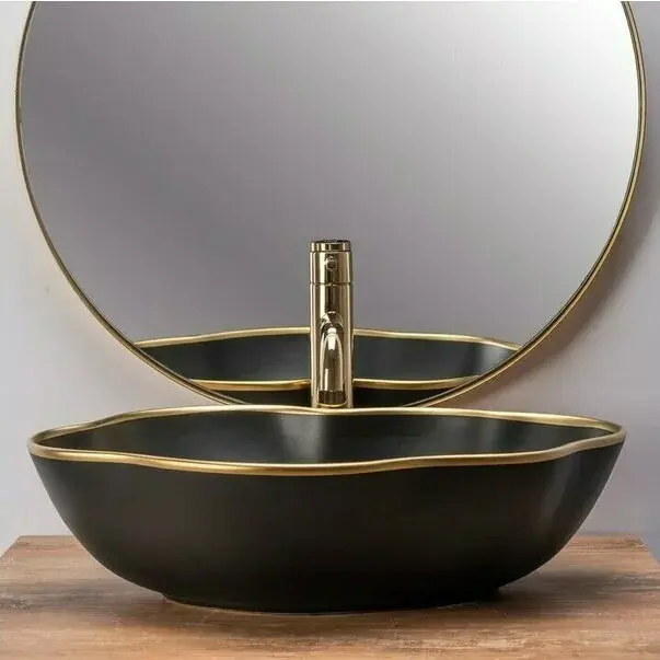 Lavoar negru/auriu pe blat Rea Pearl Gold Edge 51,5 cm [4]