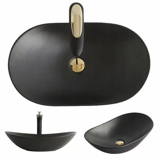 Lavoar negru mat pe blat Rea Royal 62 cm [5]