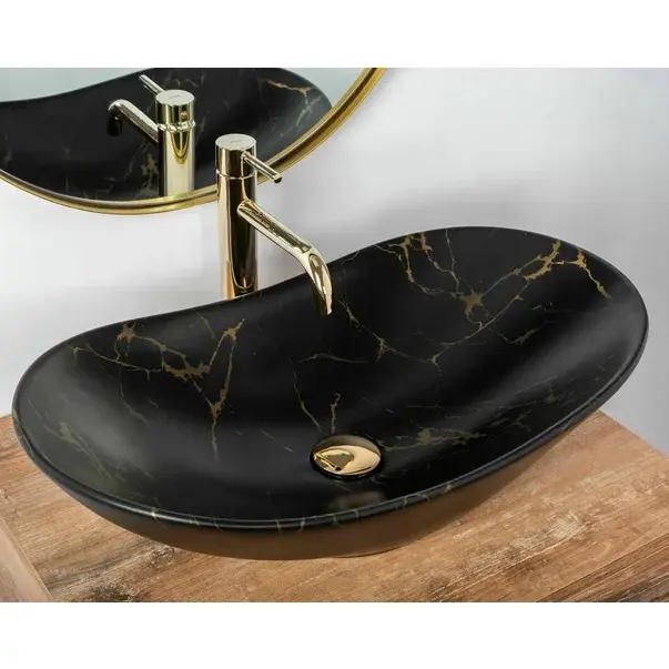 Lavoar negru mat stil marmura pe blat Rea Royal 62 cm [3]