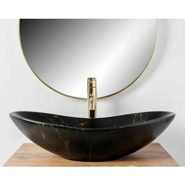 Lavoar negru mat stil marmura pe blat Rea Royal 62 cm [2]