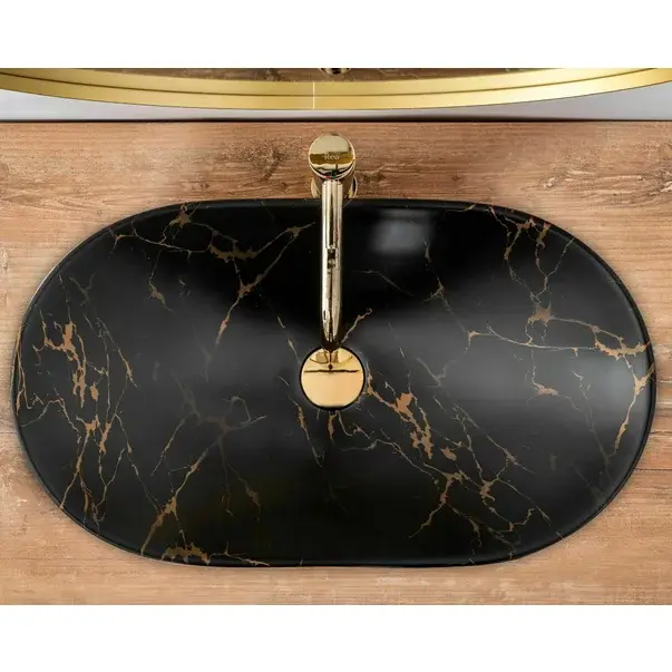 Lavoar negru mat stil marmura pe blat Rea Royal 62 cm [4]