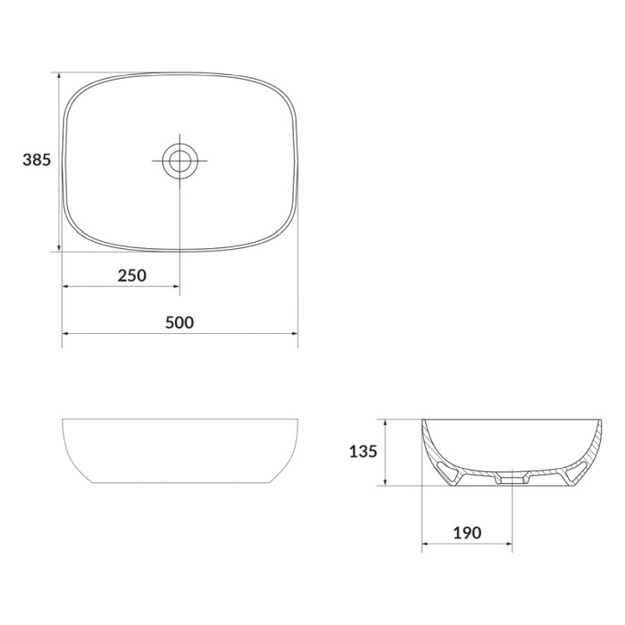 Lavoar pe blat, Cersanit, Larga, dreptunghiular, 50 cm, antracit mat [2]
