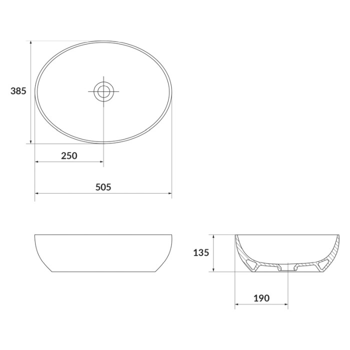Lavoar pe blat, Cersanit, Larga, oval, 50 cm, alb [2]