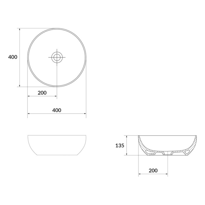 Lavoar pe blat, Cersanit, Larga, rotund, 40 cm, antracit mat [2]