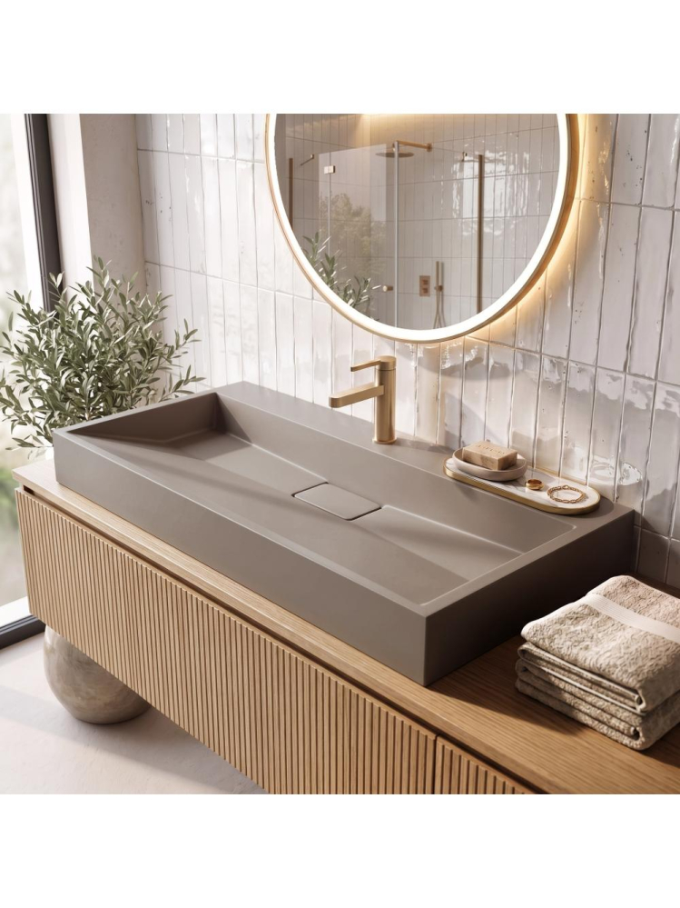 Lavoar compozit Rea Goya Taupe mat 100cm pe blat dreptunghiular [10]