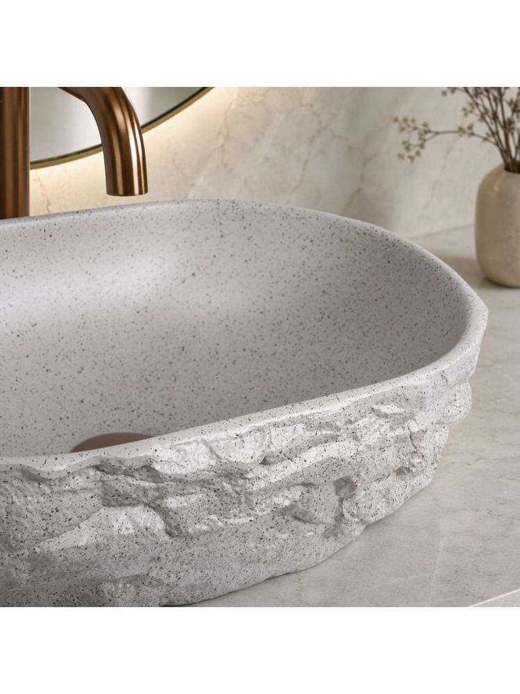 Lavoar pe blat Rea Evora imitatie piatra mat oval 375x255x120 mm [4]