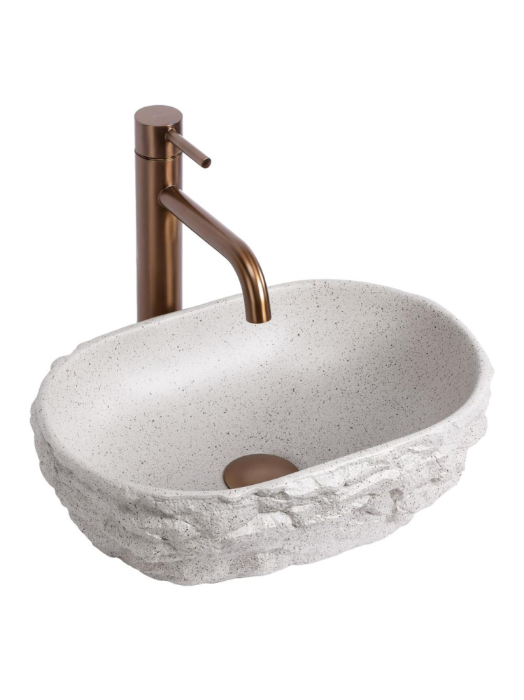 Lavoar pe blat Rea Evora imitatie piatra mat oval 375x255x120 mm [7]