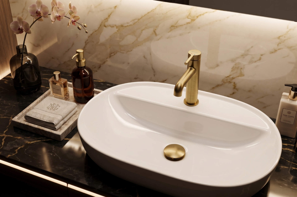 Lavoar pe blat Excellent Jima 51x38 cm oval cu orificiu baterie alb lucios [2]