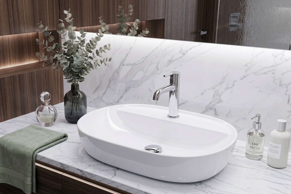 Lavoar pe blat Excellent Jima 51x38 cm oval cu orificiu baterie alb lucios [3]