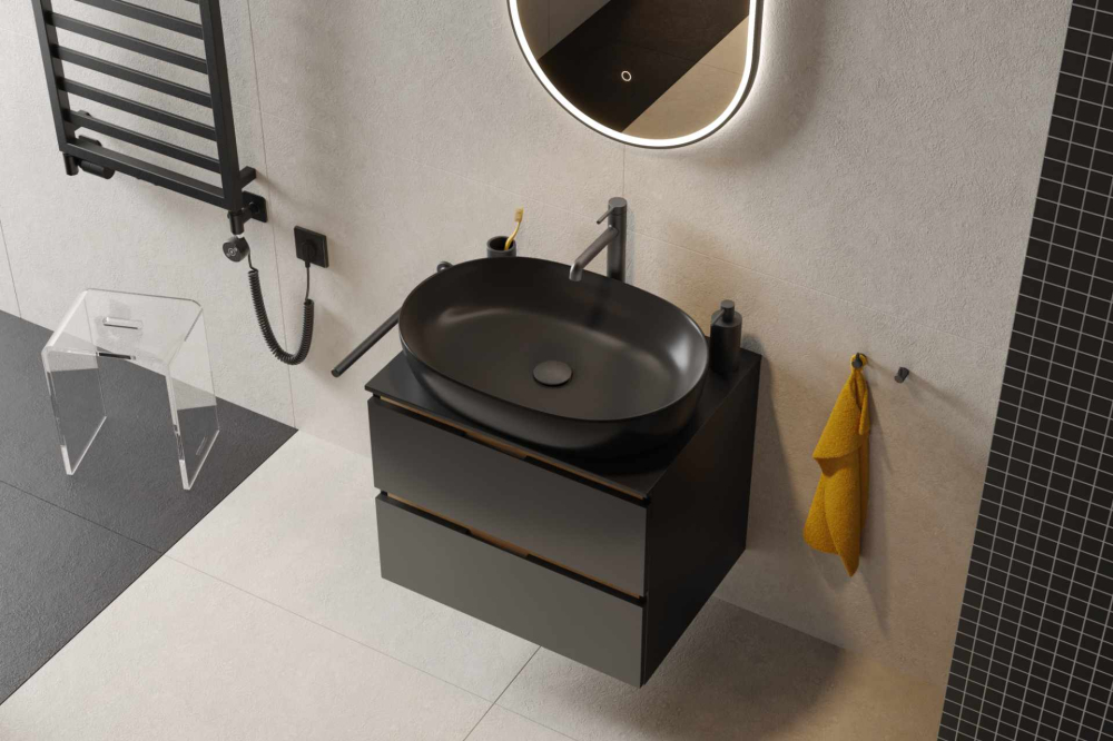 Lavoar pe blat Excellent Jima 61x41 cm oval negru mat [2]