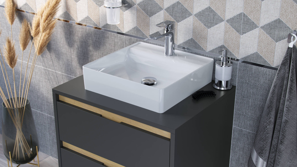 Lavoar pe blat Excellent Rima 2.0 40x40 cm pătrat alb lucios [2]