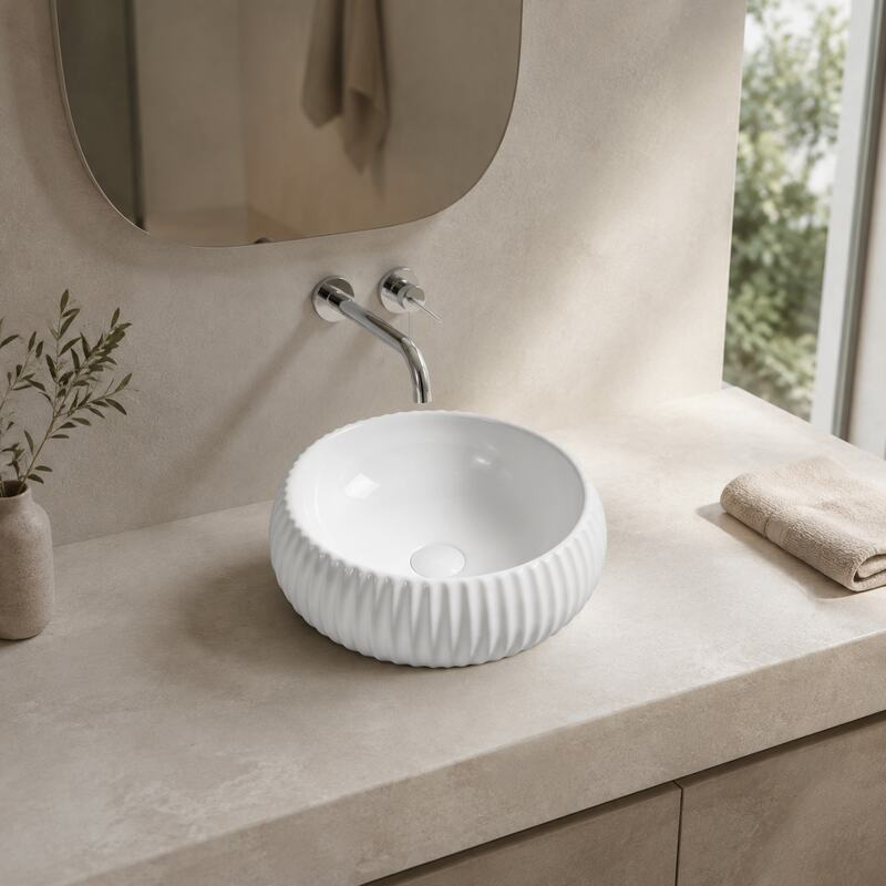 Lavoar pe blat Fluminia, Adel R, exterior riflat, 40.5x40.5 cm, alb [2]