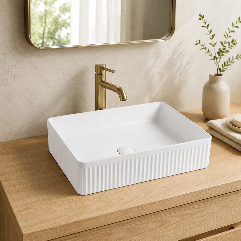 Lavoar pe blat Fluminia, Ares R, exterior riflat, 50 x 34 cm, alb [2]