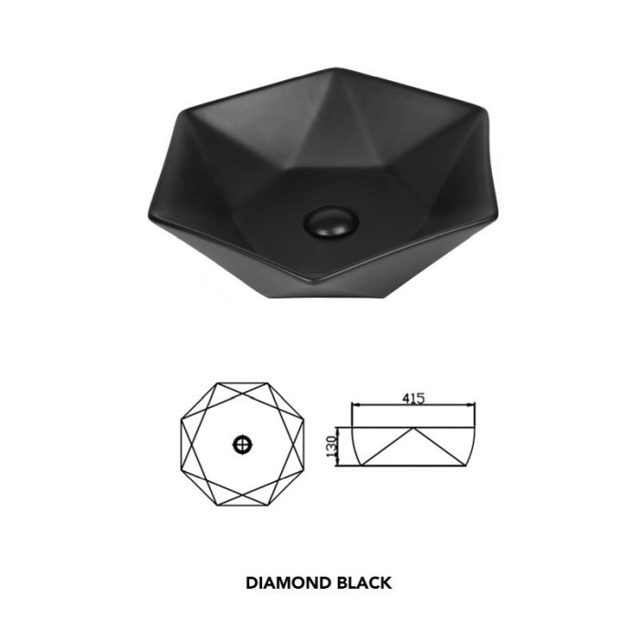 Lavoar pe blat Fluminia, Black Diamond, 49 x 49 cm, negru mat [2]