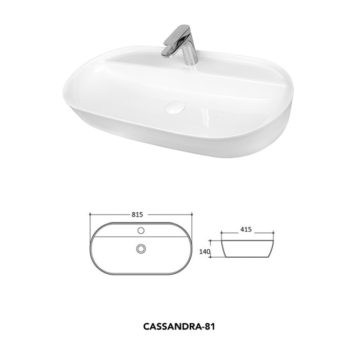 Lavoar pe blat Fluminia, Cassandra 81, oval, 81,5 x 41,5 cm, alb [2]