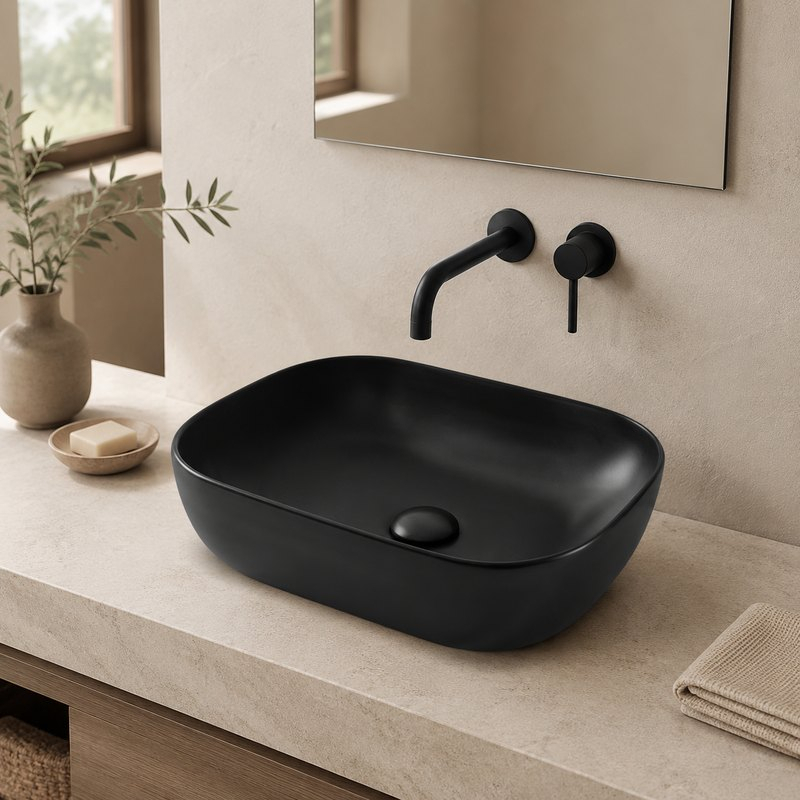 Lavoar pe blat Fluminia, Crius, dreptunghiular, 45,5 x 32 cm, negru mat [2]