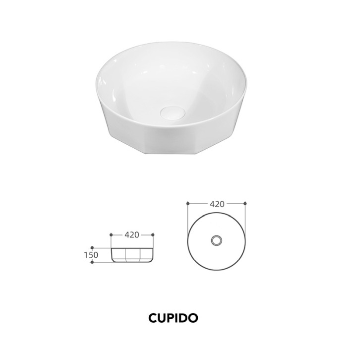 Lavoar pe blat, Fluminia, Cupido, 42 cm, cu baza poligonală, alb [2]