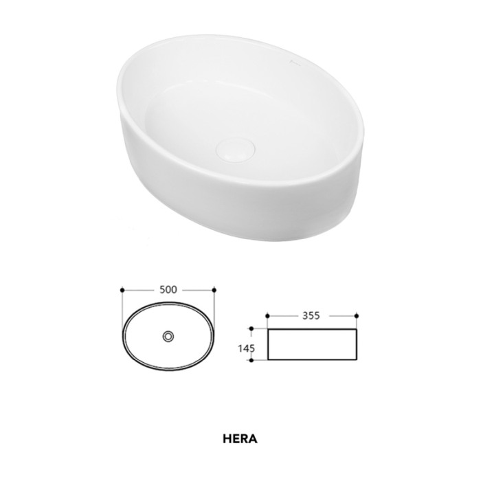 Lavoar pe blat Fluminia, Hera, oval, 50 x 35.5 cm, alb [2]