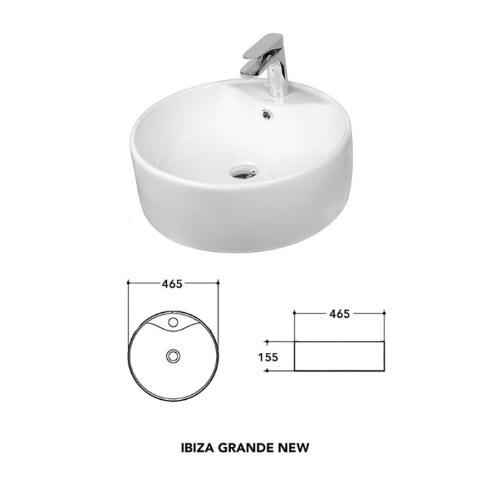 Lavoar pe blat Fluminia, Ibiza Grande New, alb, 46.5 x 46.5 cm [2]
