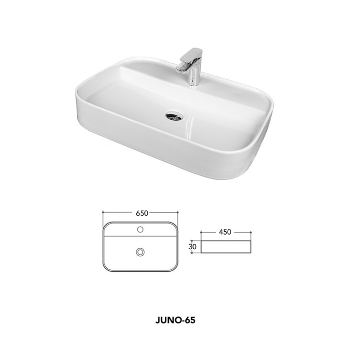 Lavoar pe blat Fluminia, Juno, 65 cm, dreptunghiular, 65 x 45 cm, alb [2]