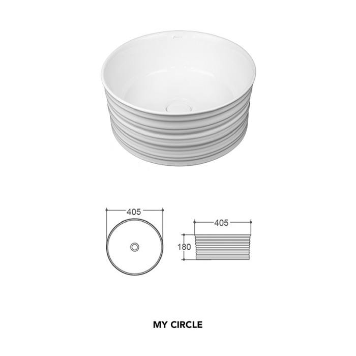 Lavoar pe blat Fluminia, My circle, diametru 41 cm, rotund, cu ventil, alb [2]