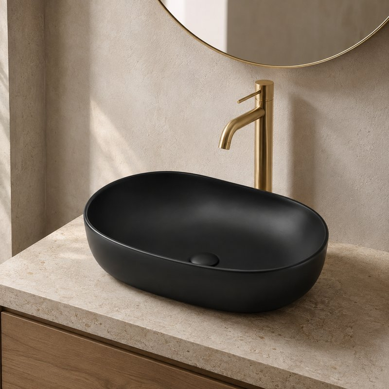 Lavoar pe blat Fluminia, Odera, oval, 60 x 41.5 cm, negru mat [2]