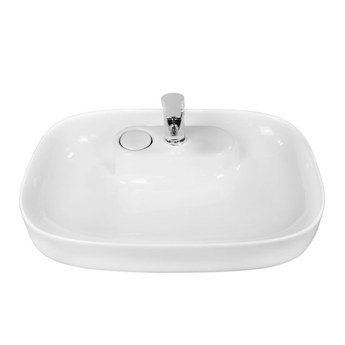 Lavoar pe blat, Fluminia, Pallas-V, dreptunghiular cu colturi rotunjite, 60 x 41 cm, cu capac pentru ventil, alb [4]