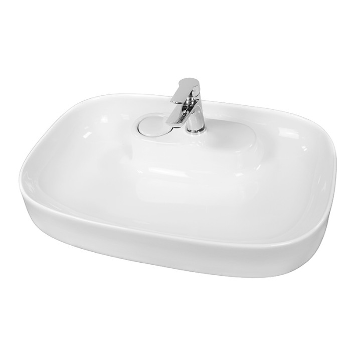 Lavoar pe blat, Fluminia, Pallas-V, dreptunghiular cu colturi rotunjite, 60 x 41 cm, cu capac pentru ventil, alb [1]