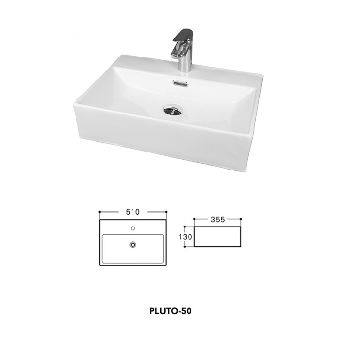 Lavoar pe blat Fluminia, Pluto, 50, dreptunghiular, 50 x 35,5 cm, alb [2]