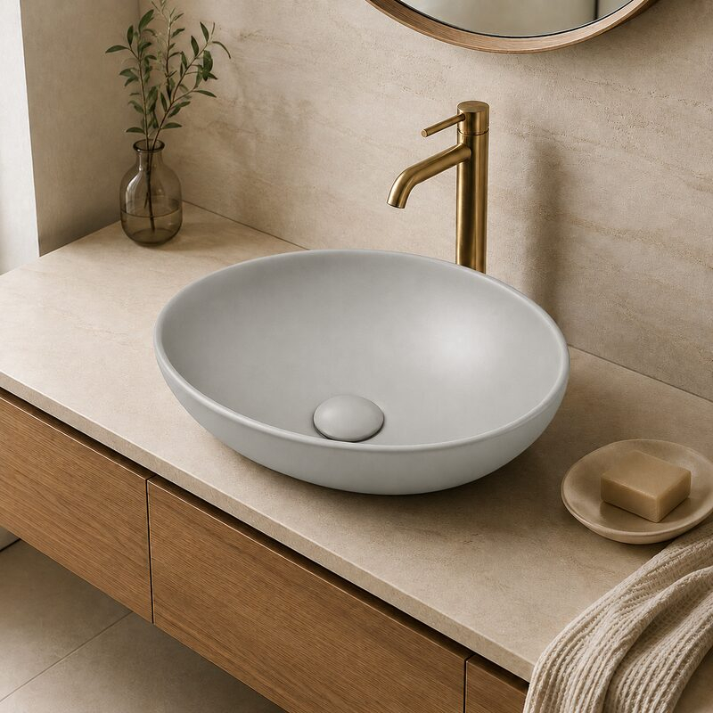 Lavoar pe blat Fluminia, Rio, oval, 41 x 33 cm, gri deschis [2]