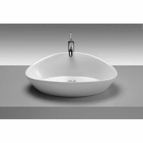Lavoar pe blat Gala Elipse asimetric 63 cm alb lucios [2]