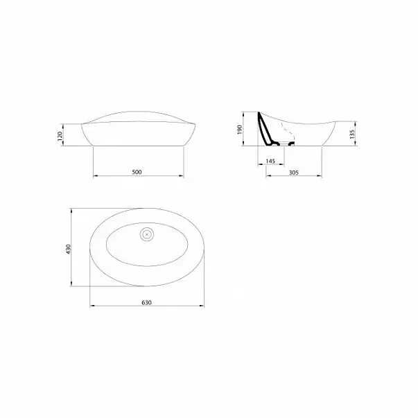 Lavoar pe blat Gala Elipse asimetric 63 cm alb lucios [3]