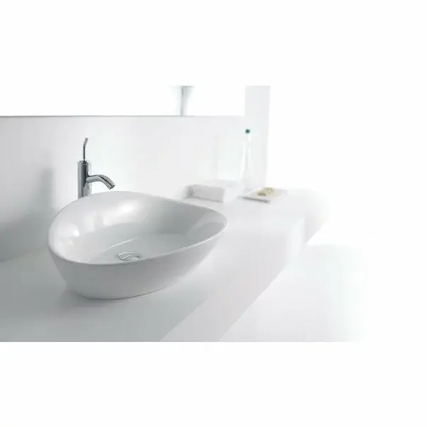 Lavoar pe blat Gala Elipse asimetric 63 cm alb lucios [1]