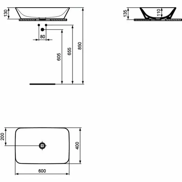 Lavoar pe blat Ideal Standard Connect Air 60x40 cm [3]