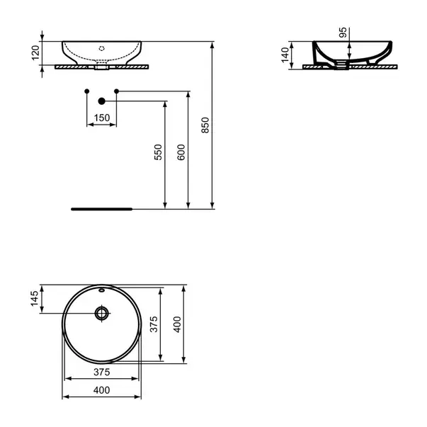 Lavoar pe blat Ideal Standard i.life B alb 40 cm [3]