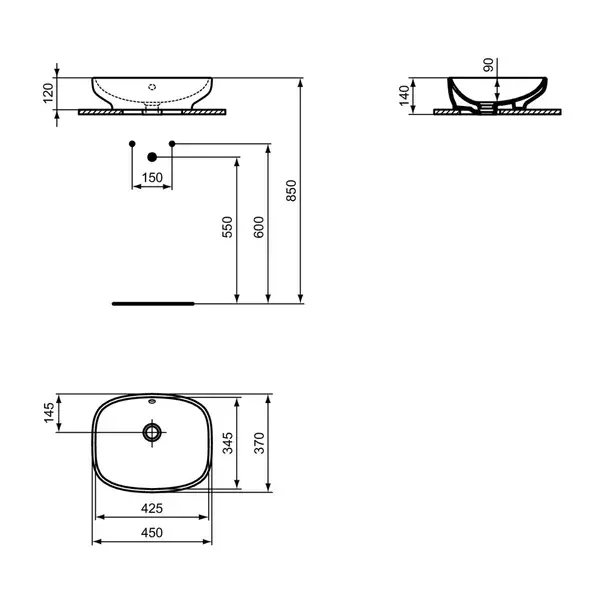 Lavoar pe blat Ideal Standard i.life B alb 45 cm [3]