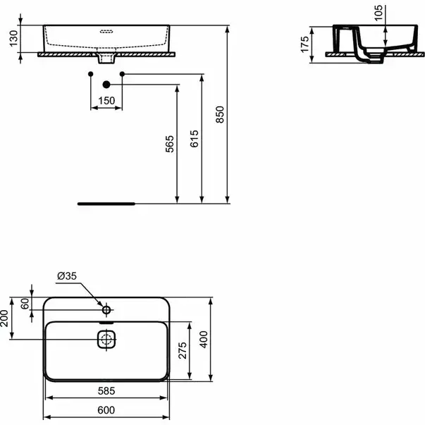 Lavoar pe blat Ideal Standard Strada II 60x40 cm [5]