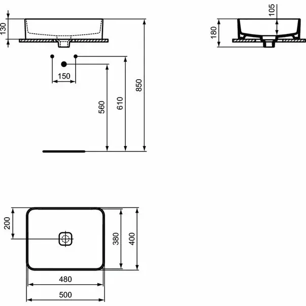 Lavoar pe blat Ideal Standard Strada II dreptunghiular 50x40 cm fara preaplin [6]
