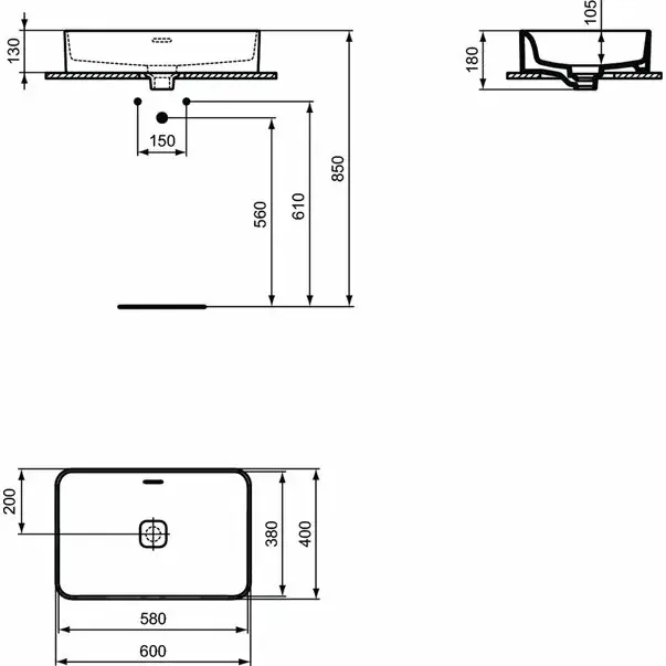 Lavoar pe blat Ideal Standard Strada II dreptunghiular 60x40 cm [5]
