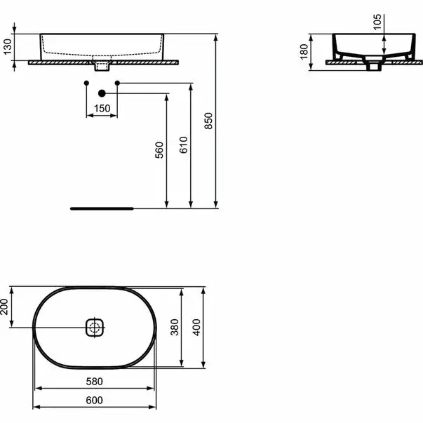 Lavoar pe blat Ideal Standard Strada II oval 60x40 cm fara preaplin [7]