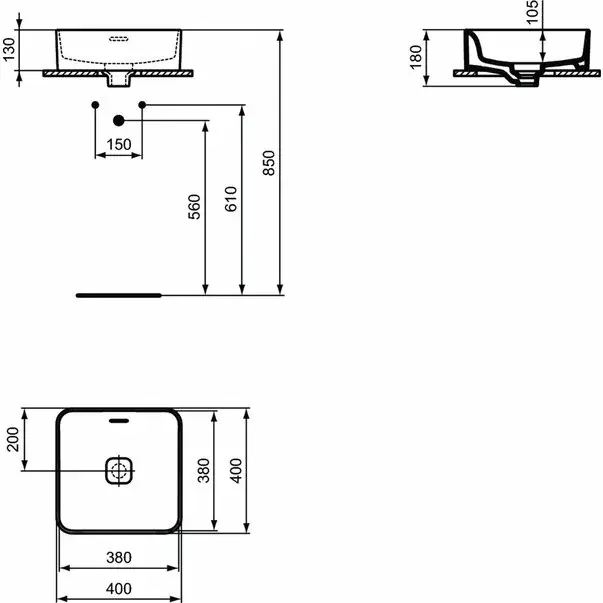 Lavoar pe blat Ideal Standard Strada II patrat 40x40 cm [7]