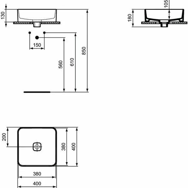 Lavoar pe blat Ideal Standard Strada II patrat 40x40 cm fara preaplin [5]