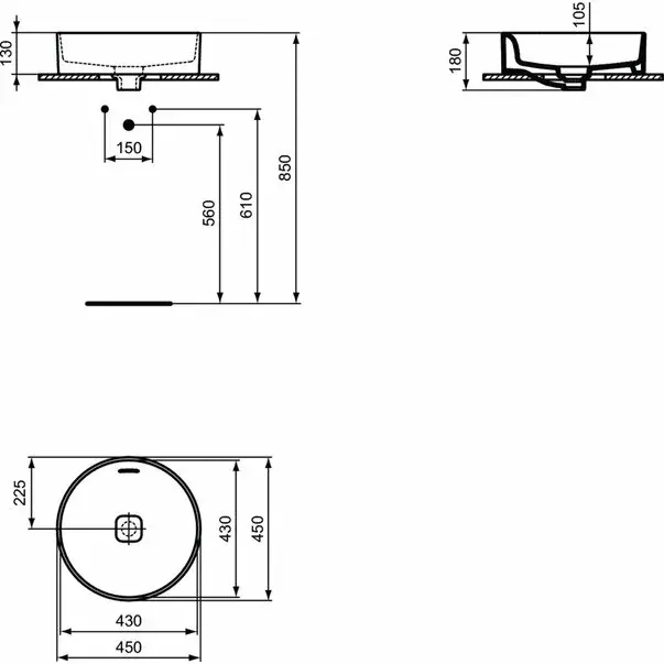 Lavoar pe blat Ideal Standard Strada II rotund 45 cm [5]