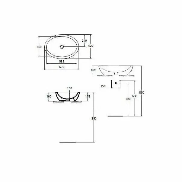Lavoar pe blat Ideal Standard Strada oval 60x42 cm [5]