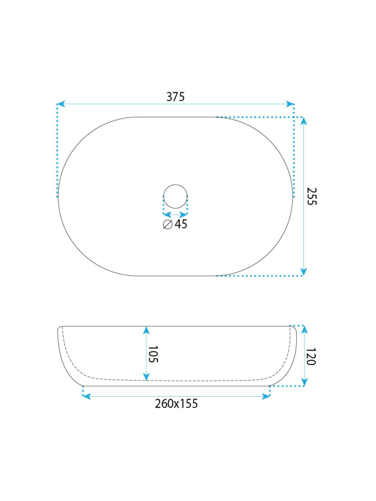 Lavoar pe blat Rea Mira Greige oval piatră compozită mat 375x255x120 mm [10]